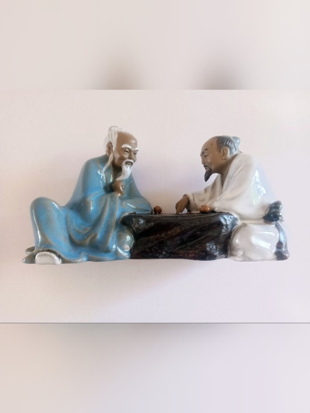 VTG Chinese Ceramic Mudman Figurine Two Scholars Playing Game